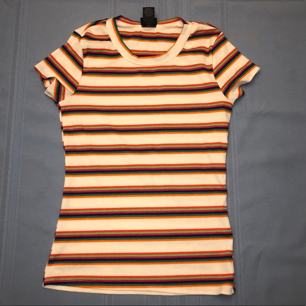 White Multi-Colored Striped Shirt